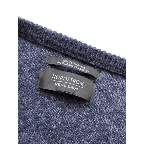 Nordstrom cotton and cashmere blend navy v-neck sweater -L - Picture 2 of 7